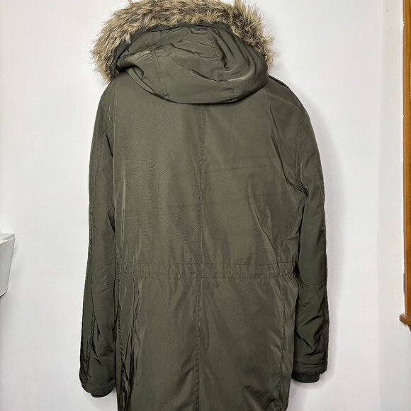 Tommy Hilfiger Men's Performance Parka Jacket Olive Green Medium Faux Fur Trim - Picture 2 of 13